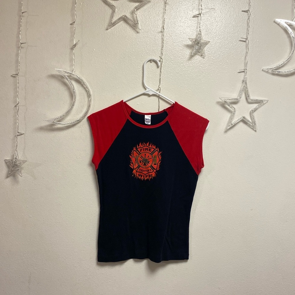 Red Cap Sleeve Graphic Fire Fighter’s Wife Baseball Punk Tee